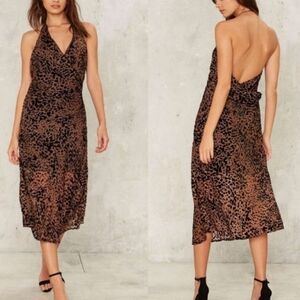 Foxiedox NWT Baddie Date Night halter animal print surplice slip midi dress XS